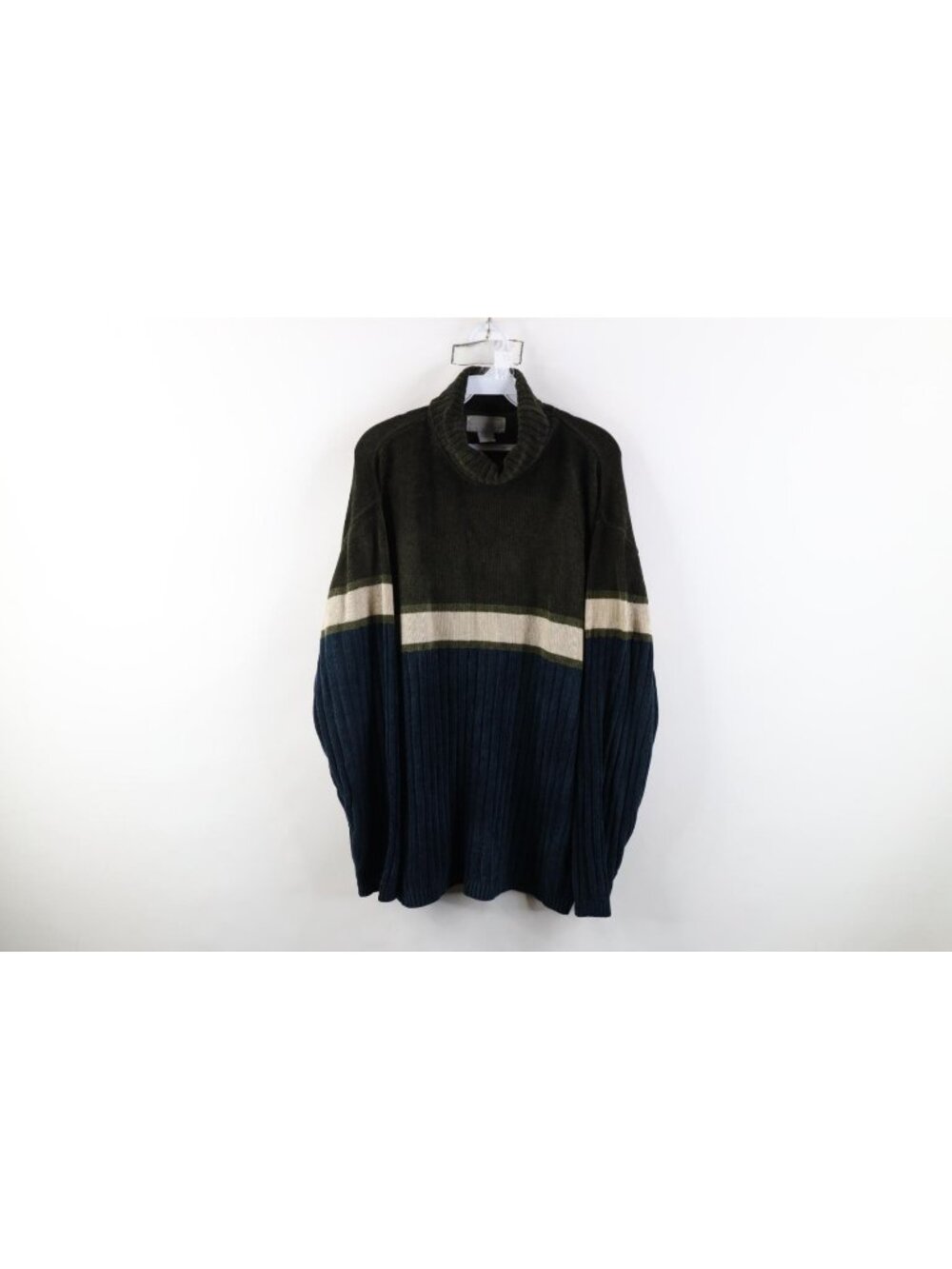 Vintage 90s Streetwear Mens Medium Color Block Ribbed Knit Turtleneck Sweater